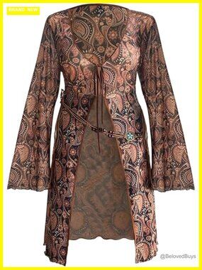 Plus Size Mesh Bell Sleeve Top Tie Front V Neck Peplum Blouse